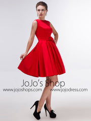 Modest Red Knee Length Formal Dress with Bow