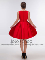 Modest Red Knee Length Formal Dress with Bow