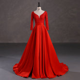 Red Satin Lace Ball Gown Formal Prom Dress EN5407