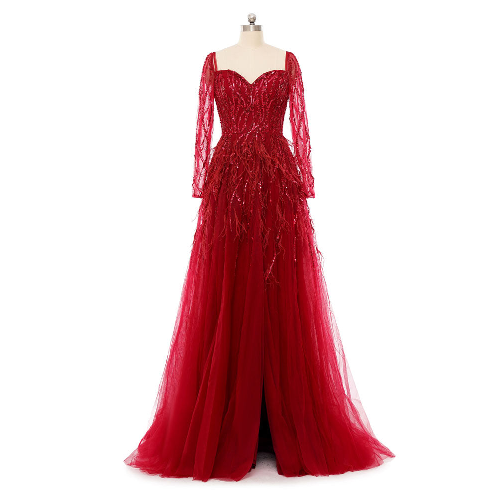 Scarlet Red Maxi Sequins Formal Evening Dress with Long Sleeves EN5503 Size 16 / Red Scarlet Red Maxi Sequins Formal Evening Dress with Long Sleeves EN5503 Size 16 / Red