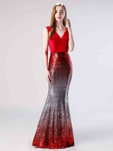 Red Shimmery Mermaid Fitted Formal Prom Dress