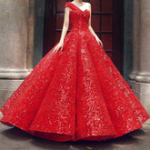 Red Sparkly Strapless Ball Gown Formal Evening Dress RS210109