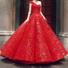 Red Sparkly Strapless Ball Gown Formal Evening Dress RS210109