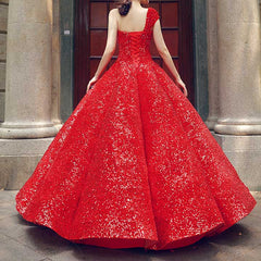 Red Sparkly Strapless Ball Gown Formal Evening Dress RS210109