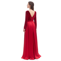Red Velvet Maxi Formal Dress with Side Split EN4603