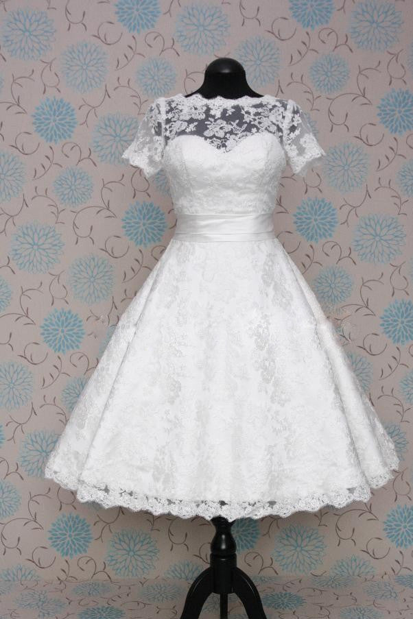 Retro 50s 60s Short Tea Length Modest Short Sleeves Dress with Sash Tie DV2041 Size 22W / White Retro 50s 60s Short Tea Length Modest Short Sleeves Dress with Sash Tie DV2041 Size 22W / White