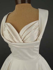 Retro Vintage Tea Length Ivory Satin Dress DV2053