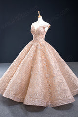 Sparkly Rose Gold Formal Ball Gown Evening Dress RS2012