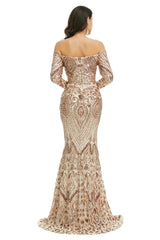 Rose Gold Off the Shoulder Maxi Fitted Gala Formal Evening Dress EN5009