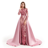 Modest Rose Pink Sequins Formal Gala Prom Evening Dress EN4813