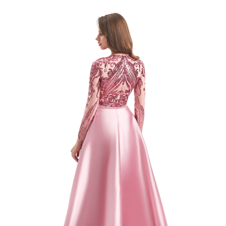 Modest Rose Pink Sequins Formal Gala Prom Evening Dress EN4813