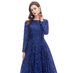 Modest Royal Blue Sequins Ball Gown Formal Dress EN4606