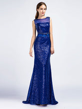 Sequined Shimmery Royal Blue Long Formal Prom Evening Dress