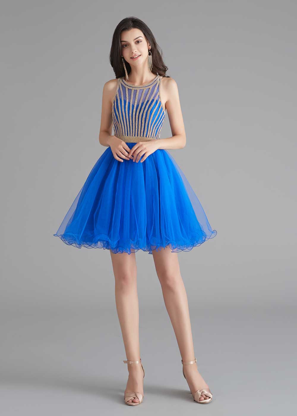 Chic Short Royal Blue Tulle Evening Dress - Main Image