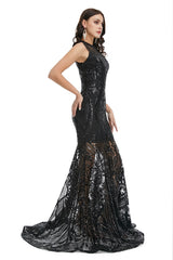 Sexy Black Sequins Maxi Mermaid Formal Prom Evening Dress EN5007