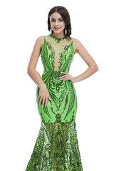 Sexy Green Sequins Maxi Mermaid Formal Prom Evening Dress EN5007