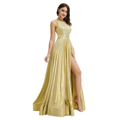 Gold One Shoulder Maxi Formal Gala Prom Evening Dress EN5017