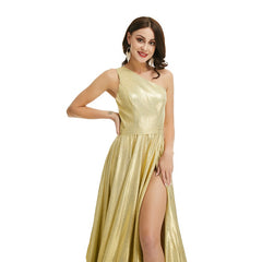 Gold One Shoulder Maxi Formal Gala Prom Evening Dress EN5017