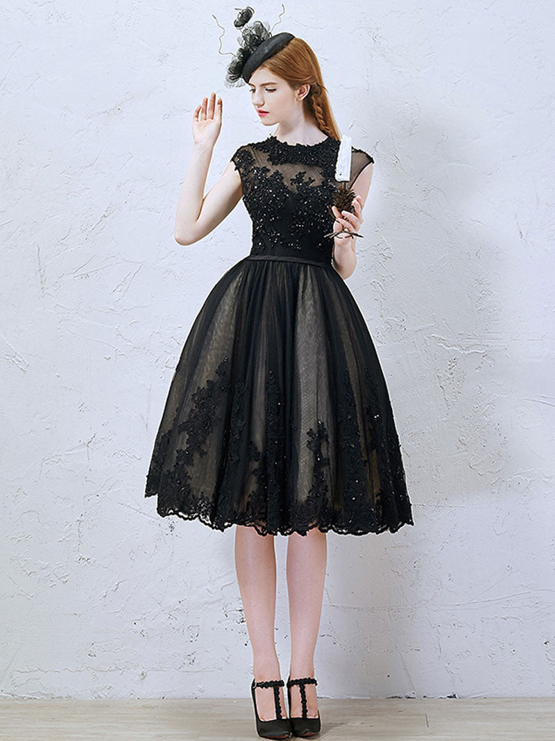 Retro Short Black Lace Formal Evening Dress