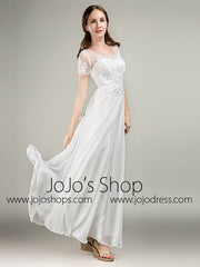 Simple Short Sleeves Lace Chiffon Dress