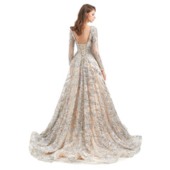 Silver Sparkly Lace Ball Gown Formal Dress EN4802