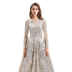 Silver Sparkly Lace Ball Gown Formal Dress EN4802