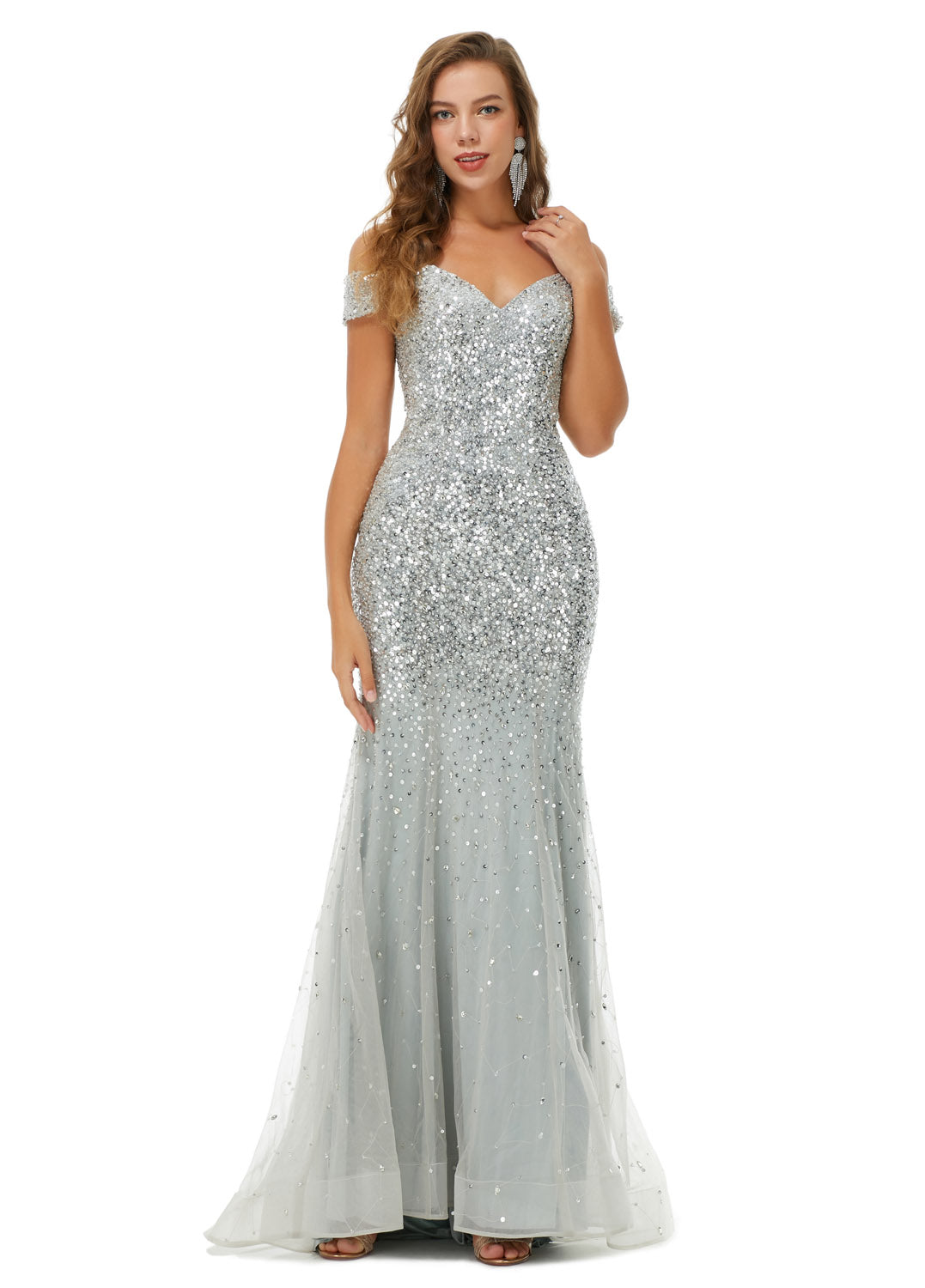 Silver Sequins Formal Prom Evening Dress EN4902 Size 14 / Silver Silver Sequins Formal Prom Evening Dress EN4902 Size 14 / Silver