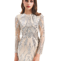 Modest Silver Sequins Formal Gala Prom Evening Dress EN4813