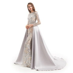 Modest Silver Sequins Formal Gala Prom Evening Dress EN4813