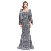 Silver Grey Sparkly Maxi Formal Evening Gown EN4608