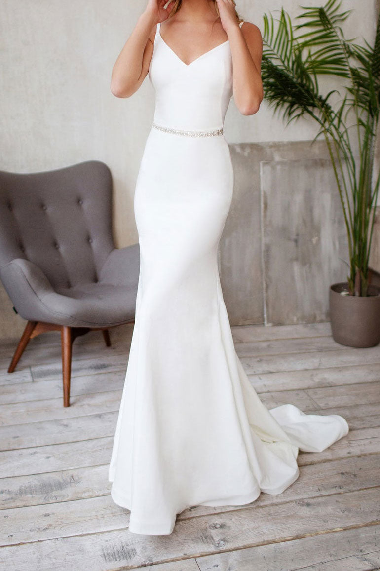 Sleek Elegant Long Maxi Wedding Dress Size 18W Ivory