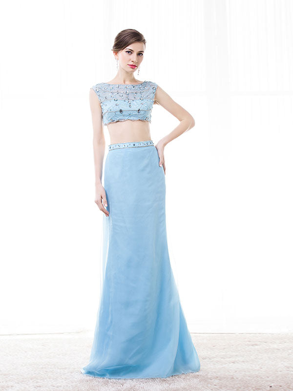 Two Piece Sky Blue Formal Evening Prom Dress EN127