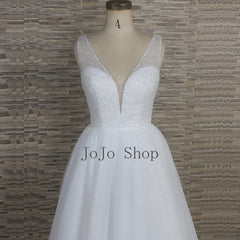 Sparkly Ball Gown Wedding Dress with V Neck QT1332