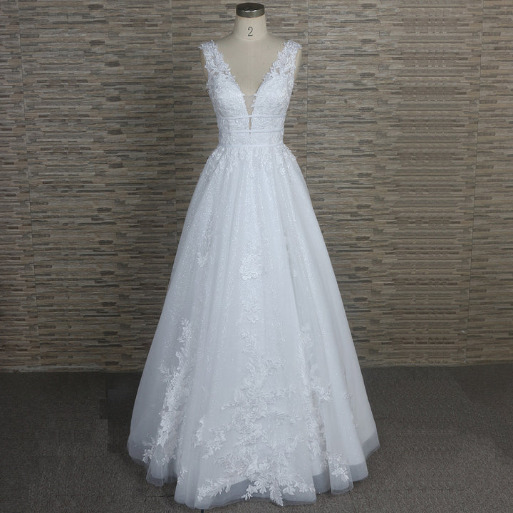 Sparkly Ball Gown Wedding Dress with Lace QT1335