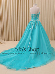 Turquoise Strapless Ball Gown Pageant Dress RS201601