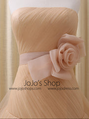 Strapless Champagne Tulle Prom Formal Evening Dress | RS3004