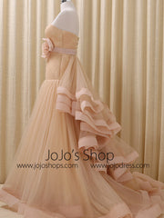 Strapless Champagne Tulle Prom Formal Evening Dress | RS3004