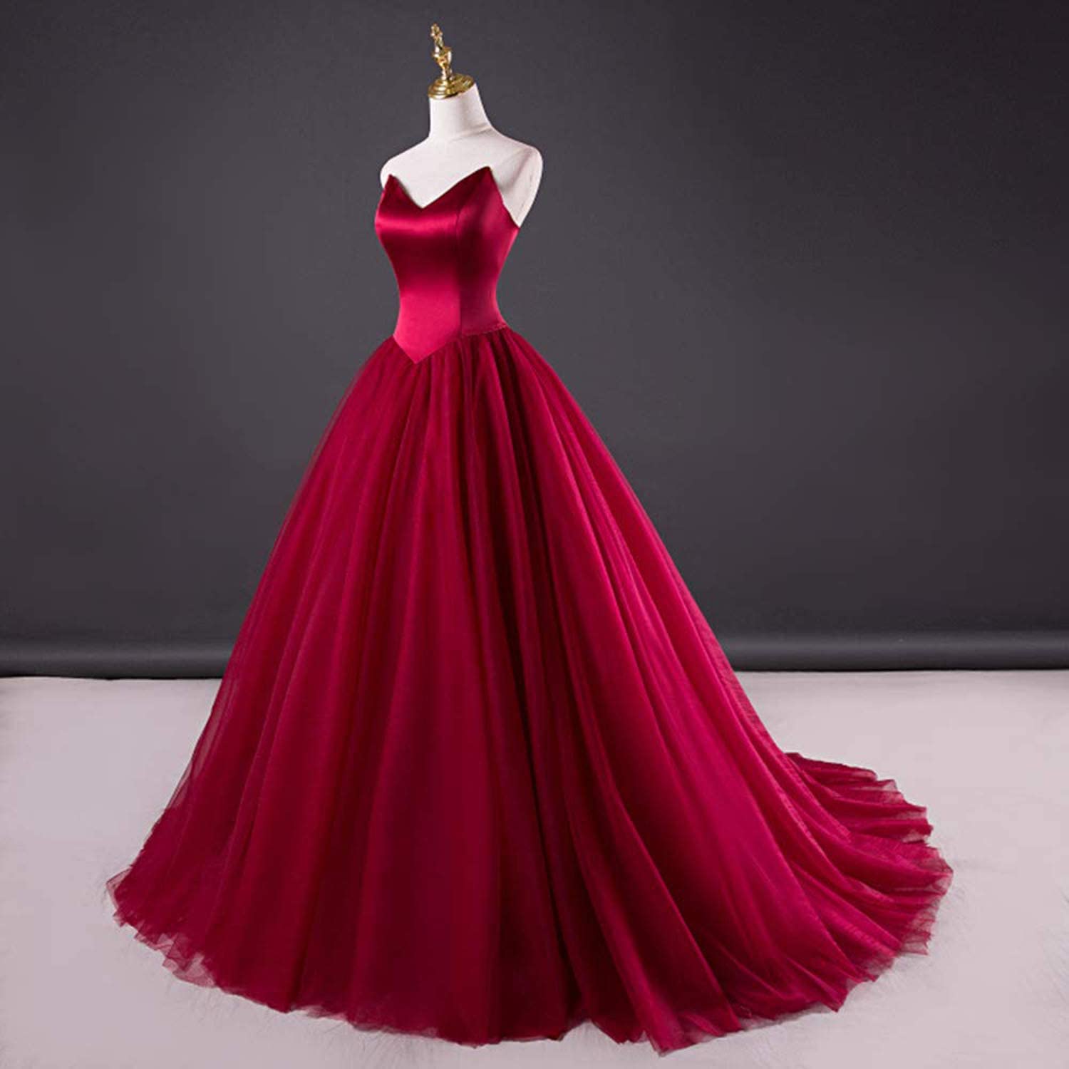 Dark Red Strapless Ball Gown Wedding Dress ET3003 Size 14 / Red Dark Red Strapless Ball Gown Wedding Dress ET3003 Size 14 / Red