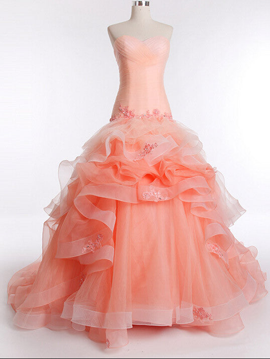 fit flare prom dresses Strapless Peach Fit and Flare Formal Prom Pageant Ball Gown