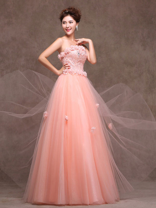 Whimsical Strapless Floral Blush Pink Formal Prom Evening Dress with Lace Bodice X003 Custom Size / Pink Whimsical Strapless Floral Blush Pink Formal Prom Evening Dress with Lace Bodice X003 Custom Size / Pink