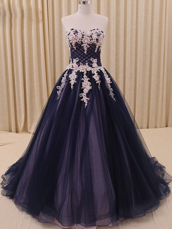 navy blue pageant dresses A Line Lace Satin Navy Blue Prom Dresses V Neck Spaghetti Straps Custom Color / US14