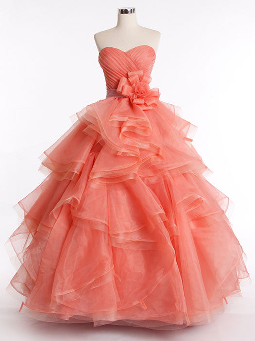 Strapless Orange Ball Gown Prom Dress with Tiered Ruffle Skirt RS3015 Strapless Orange Ball Gown Prom Dress with Tiered Ruffle Skirt RS3015