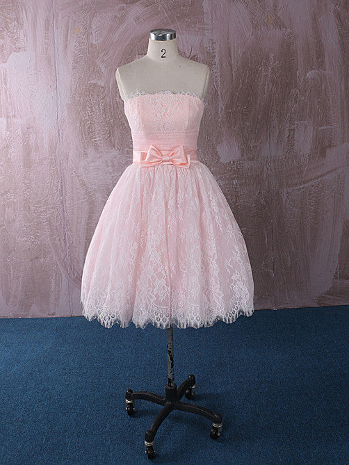 Strapless Short Pink Lace Wedding Dress Reception Dress QT815012 Size 16 / Ivory Strapless Short Pink Lace Wedding Dress Reception Dress QT815012 Size 16 / Ivory