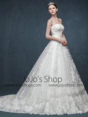 Strapless Lace Ball Gown Dress