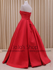 Strapless Red Ball Gown Formal Dress with Chic Bow