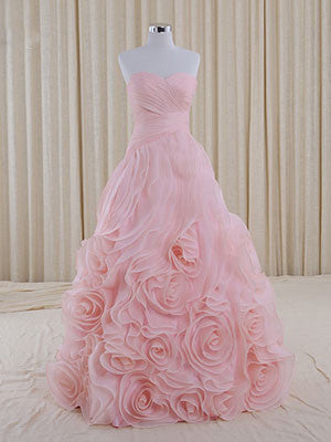 Pink Strapless Sweetheart Evening Dress with Rosette Ruffles Pink Strapless Sweetheart Evening Dress with Rosette Ruffles