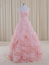 Pink Strapless Sweetheart Evening Dress with Rosette Ruffles