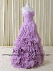 Pink Strapless Sweetheart Evening Dress with Rosette Ruffles