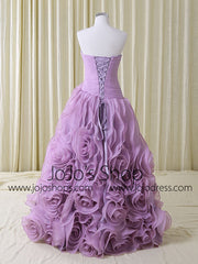 Pink Strapless Sweetheart Evening Dress with Rosette Ruffles