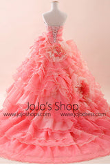 Glamorous Pink Quinceanera Ball Gown with Ruffles G2015